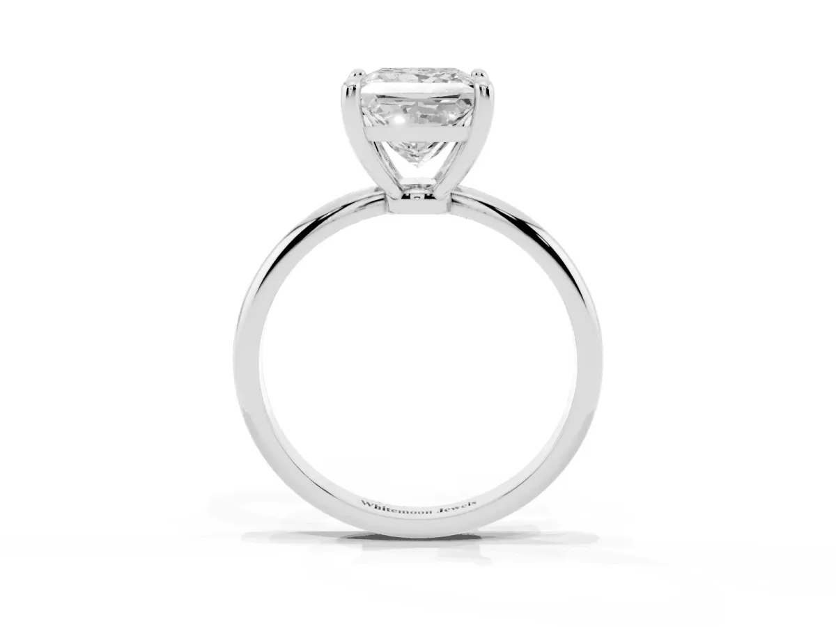 Princess Cut Solitaire Diamond Ring with 4-Prong Setting on a Classic Band Silver