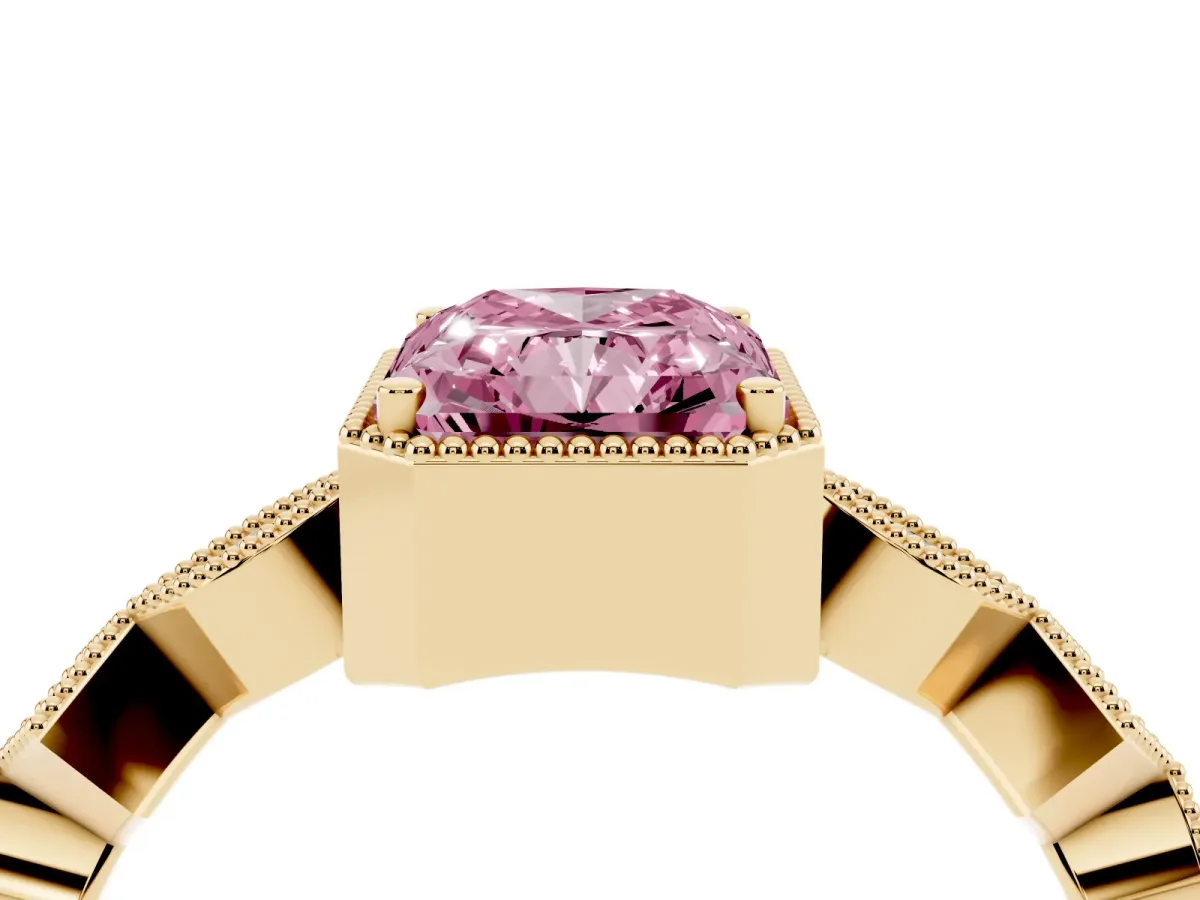 Fancy Pink Radiant Cut Milgrain Marquise Diamond Twist Band Ring Yellow gold