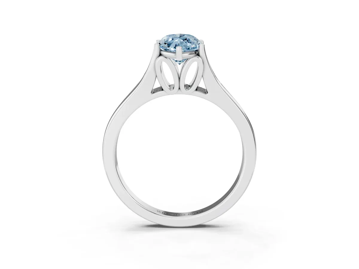 Fancy Blue Marquise Cut Solitaire Diamond Ring with Cathedral Band and Four-Prong Setting Platinum