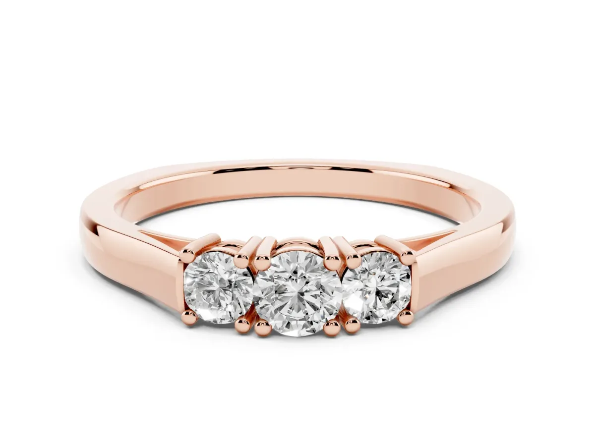 Three-Stone Round Cut Diamond Channel Set Band with Prong Setting Rose gold
