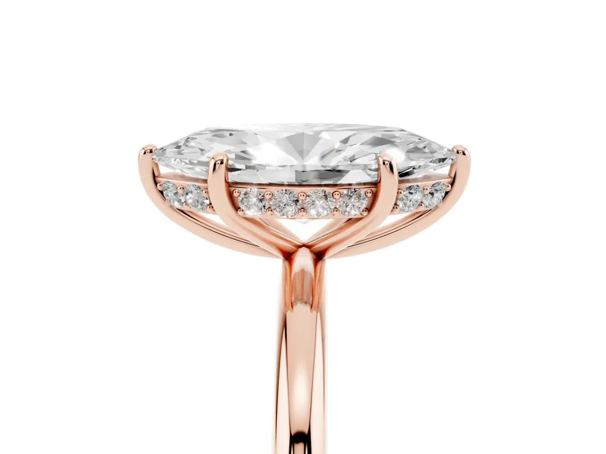 Marquise Cut Solitaire Diamond Ring with a Classic Band and Four-Prong Setting Rose gold