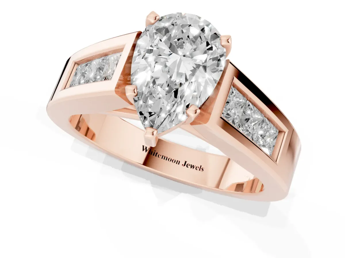Pear Cut Cut Channel Set Solitaire Ring with Four-Prong Setting Rose gold