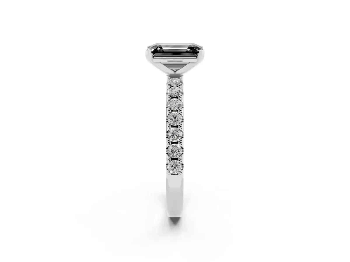 Fancy Black Emerald Cut Diamond Solitaire Pavé Band with Four-Prong Setting Platinum