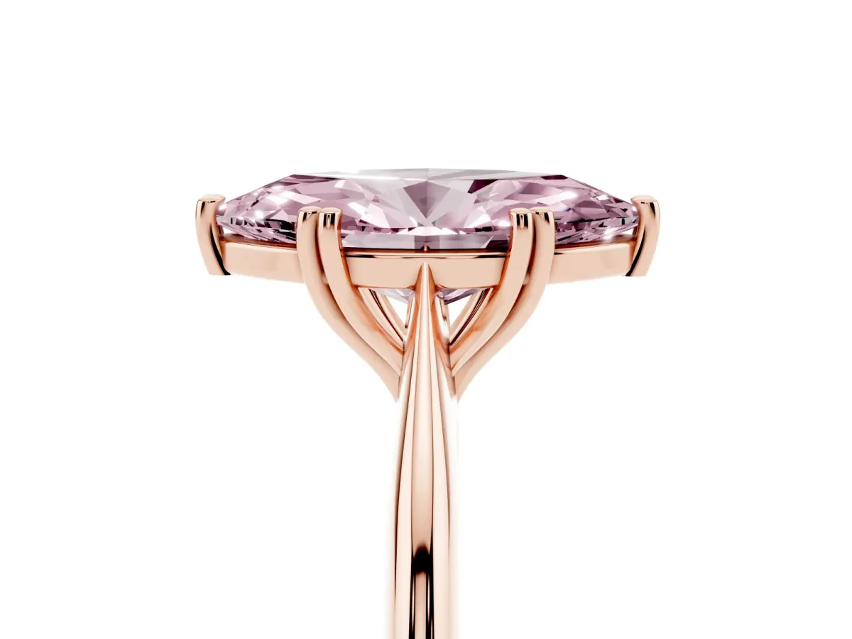 Fancy Pink Marquise Cut Solitaire Diamond Ring with Six-Prong Setting and Classic Band Rose gold