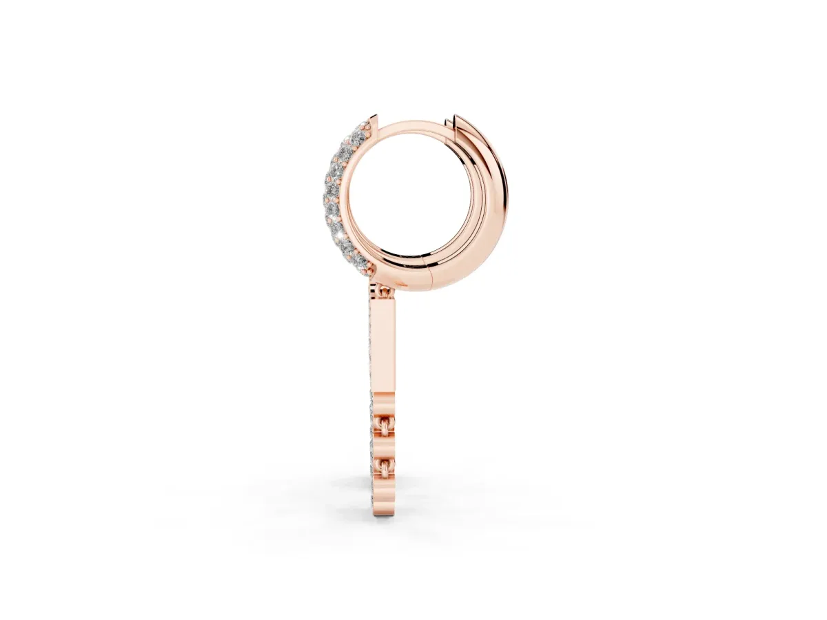 Round Diamond Initial N Huggie Hoop Earrings Rose gold