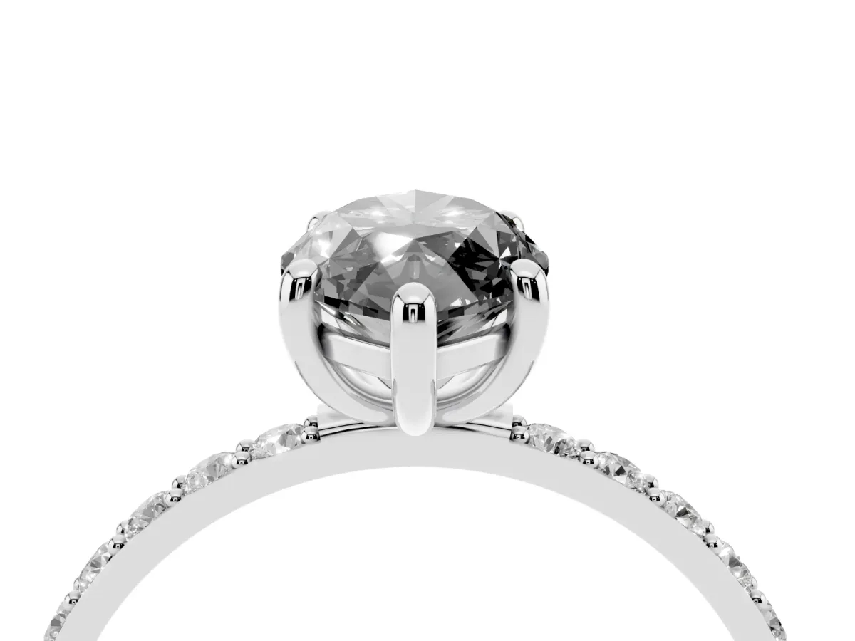 Fancy Black Marquise Cut Diamond Solitaire Ring with Round Pavé Band and Prong Setting Silver