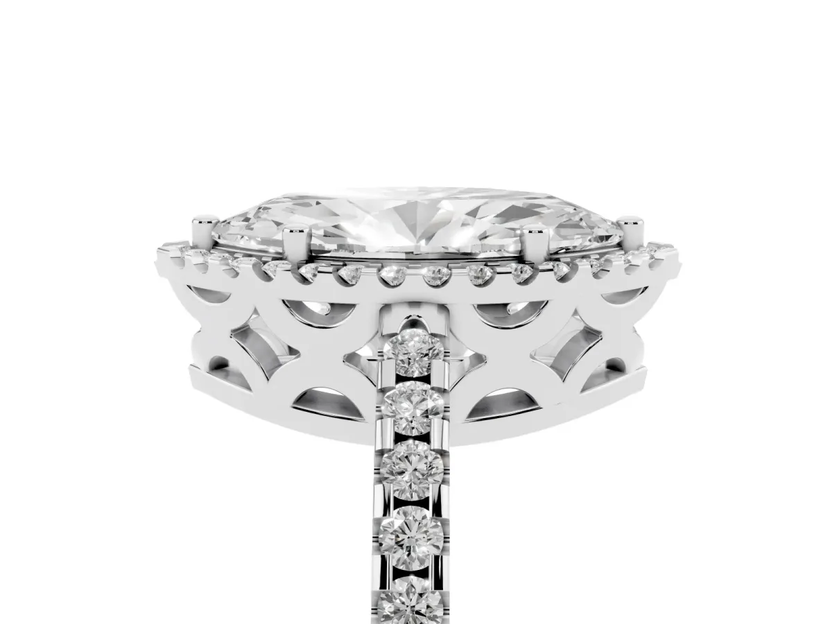 Marquise Cut Diamond Halo Engagement Ring with Pavé Band and Prong Setting Silver