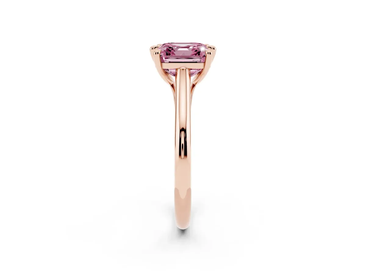Fancy Pink Asscher Cut Solitaire Engagement Ring with Six-Prong Setting and Classic Band Rose gold