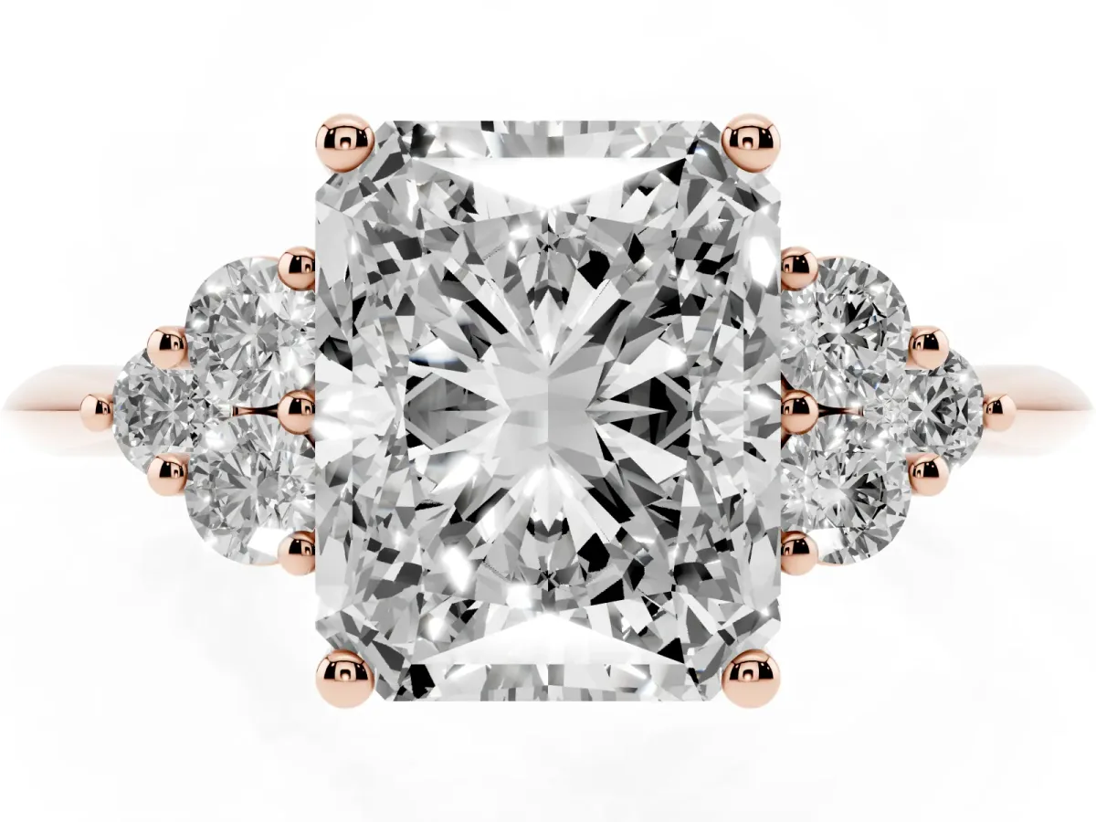 Radiant Cut Cut Diamond Cluster Ring with Solitaire Band and Four-Prong Setting Rose gold