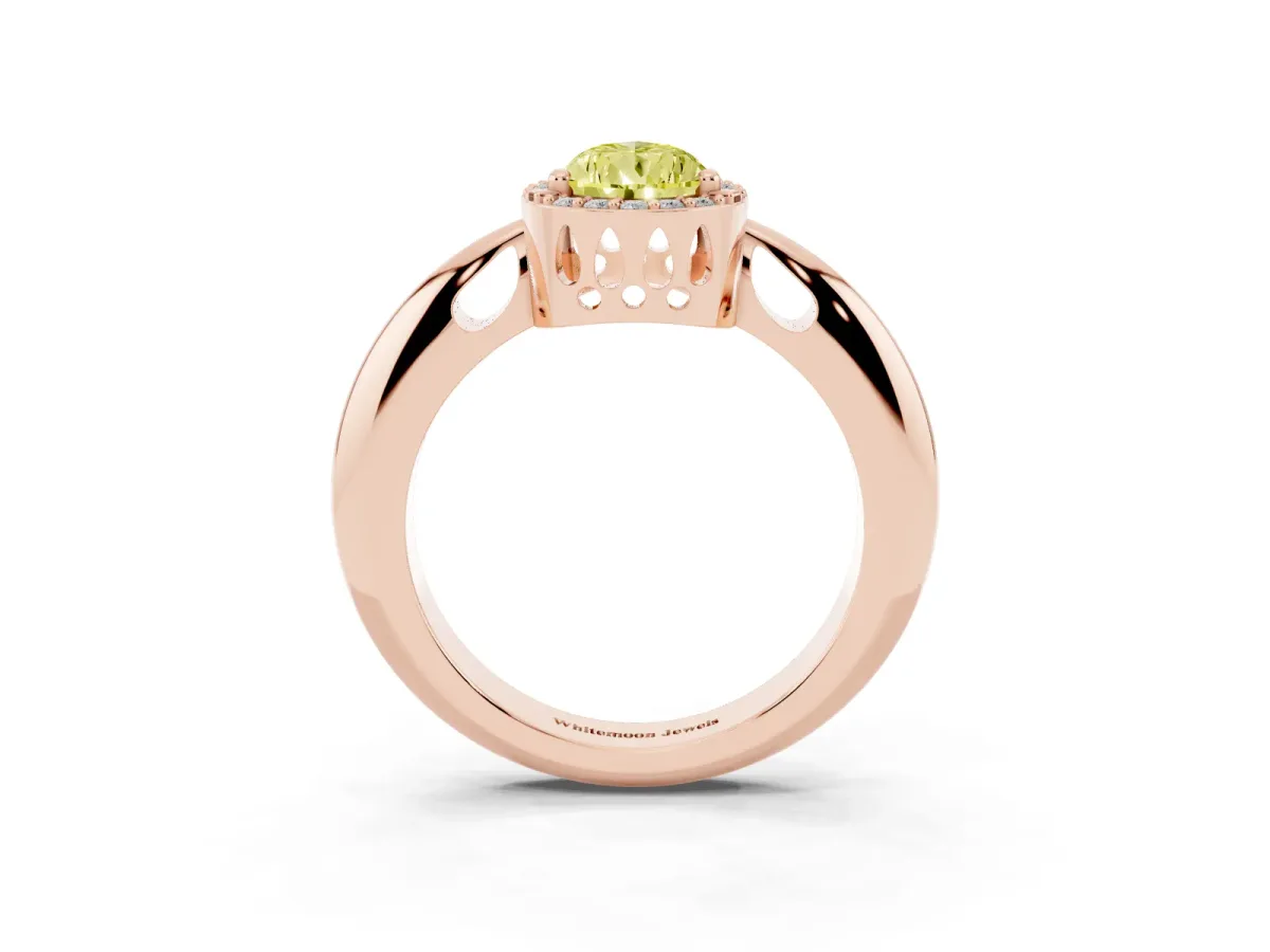 Fancy Yellow Pear Cut Cut Diamond Halo Engagement Ring with Split Shank and Four-Prong Setting Rose gold