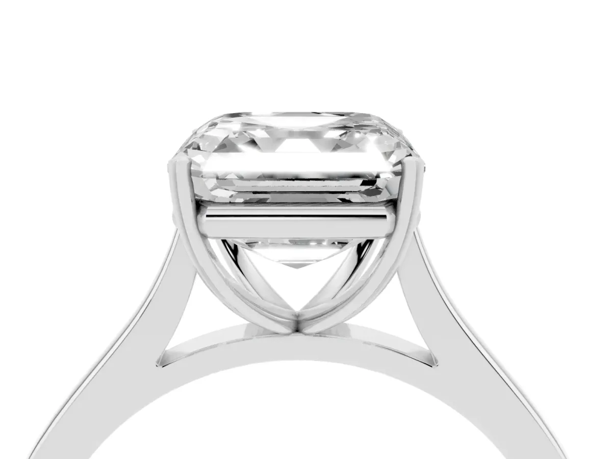 Asscher Cut Solitaire Heart Prong Engagement Ring with Tapered Band Silver