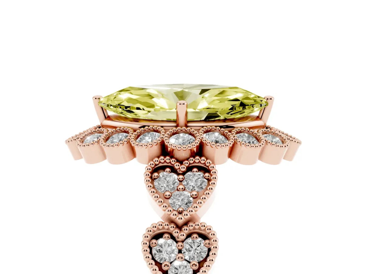Fancy Yellow Marquise Cut Brilliant Milgrain Pave Heart Band Solitaire Ring Rose gold