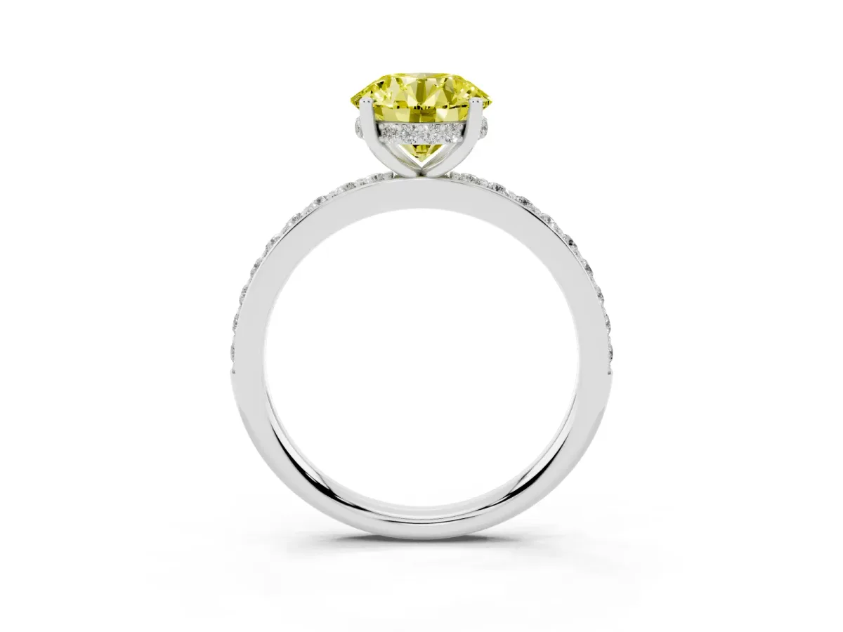 Fancy Yellow Round Cut Cut Diamond Pavé Band Ring with Four-Prong Setting Silver