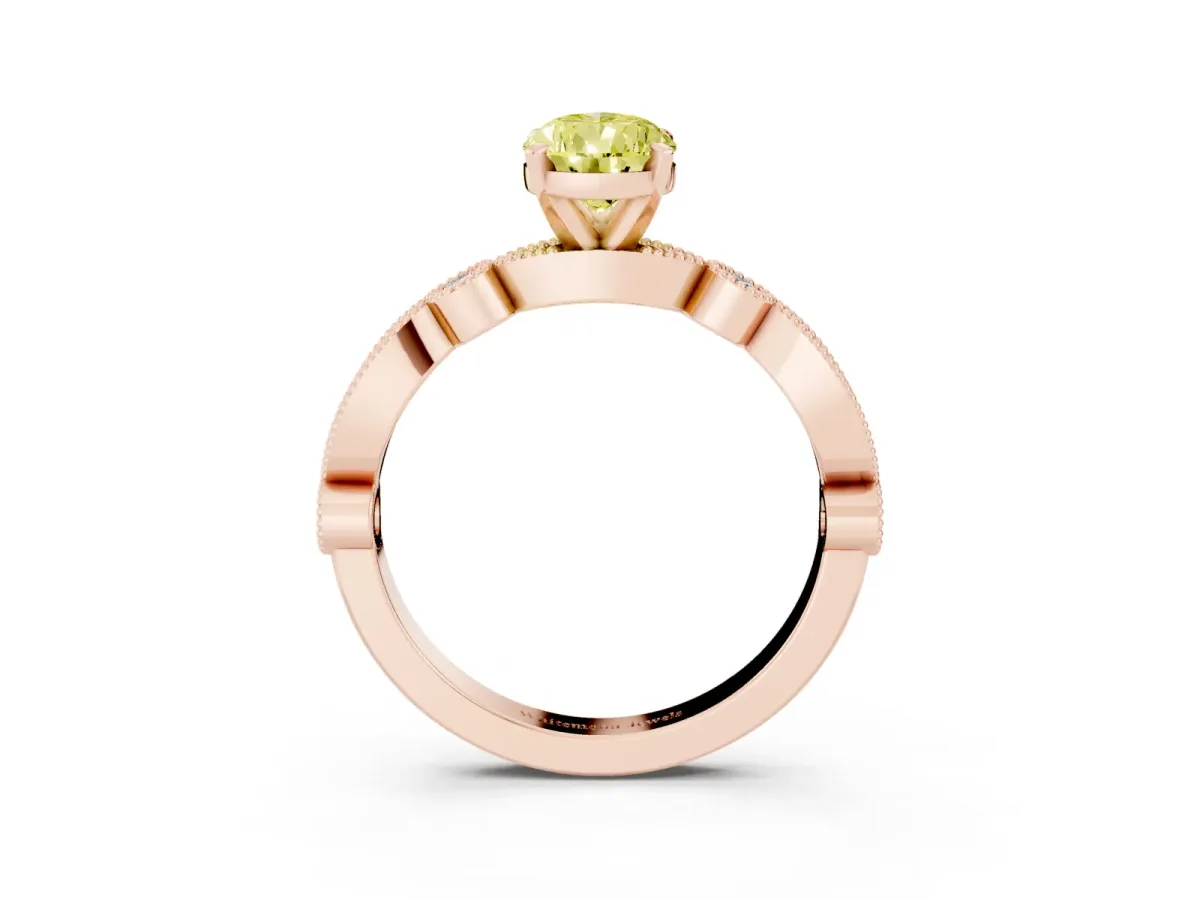Fancy Yellow Pear Cut Milgrain Bezel Diamond Engagement Ring with Solitaire Prong Setting Rose gold