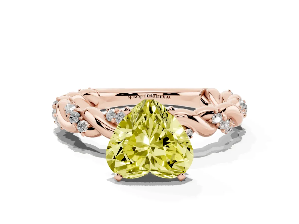 Fancy Yellow Heart Cut Diamond Solitaire Ring with Twisted Band and Pavé Accents Rose gold