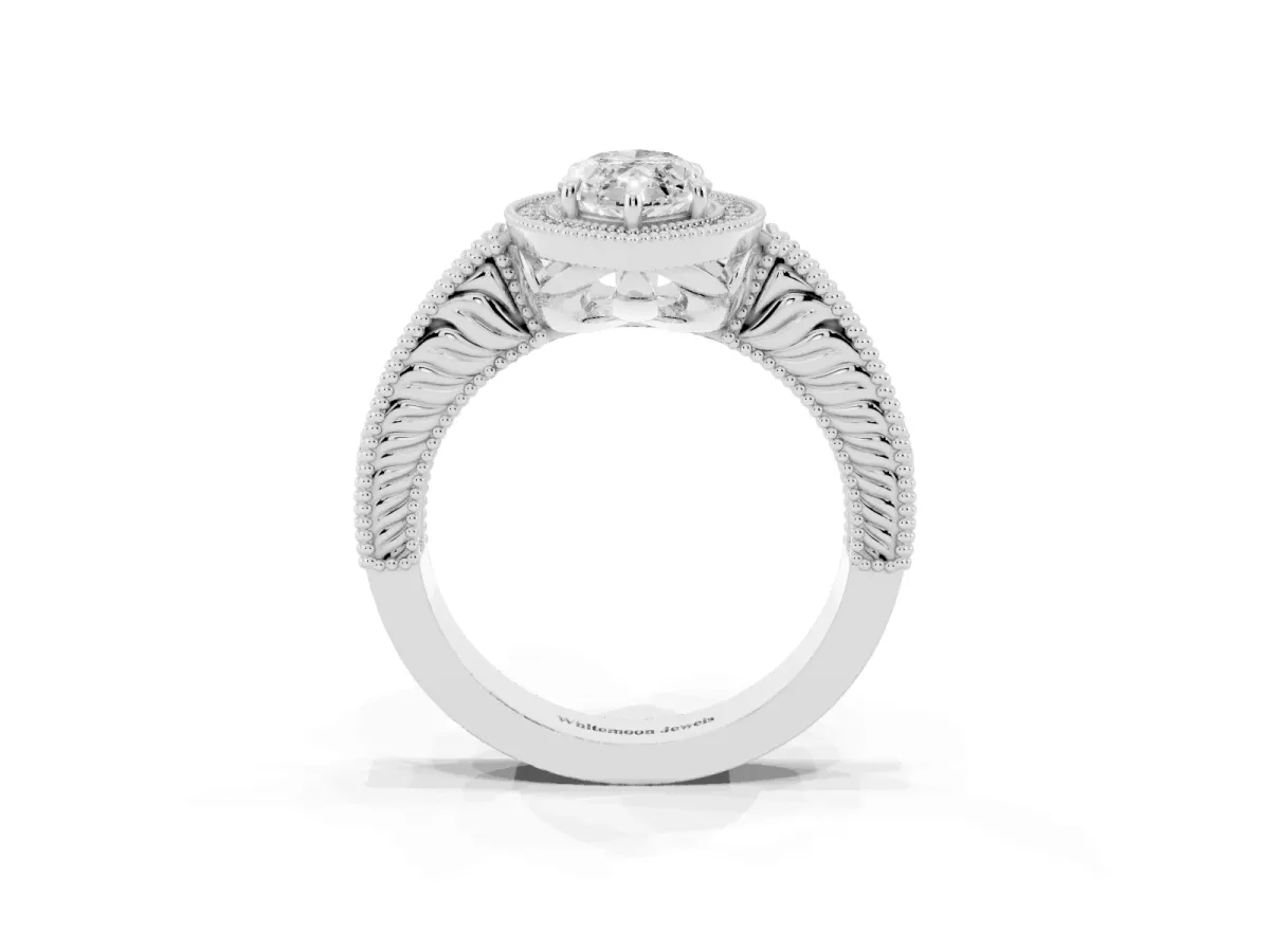 Marquise Cut Cut Halo Diamond Ring with Pavé Band and Four-Prong Setting Platinum