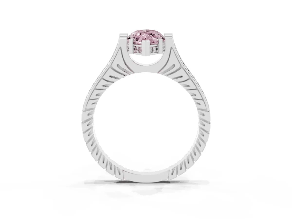 Fancy Pink Marquise Cut Solitaire Diamond Ring with Channel Set Band and Bezel Prong Setting Silver