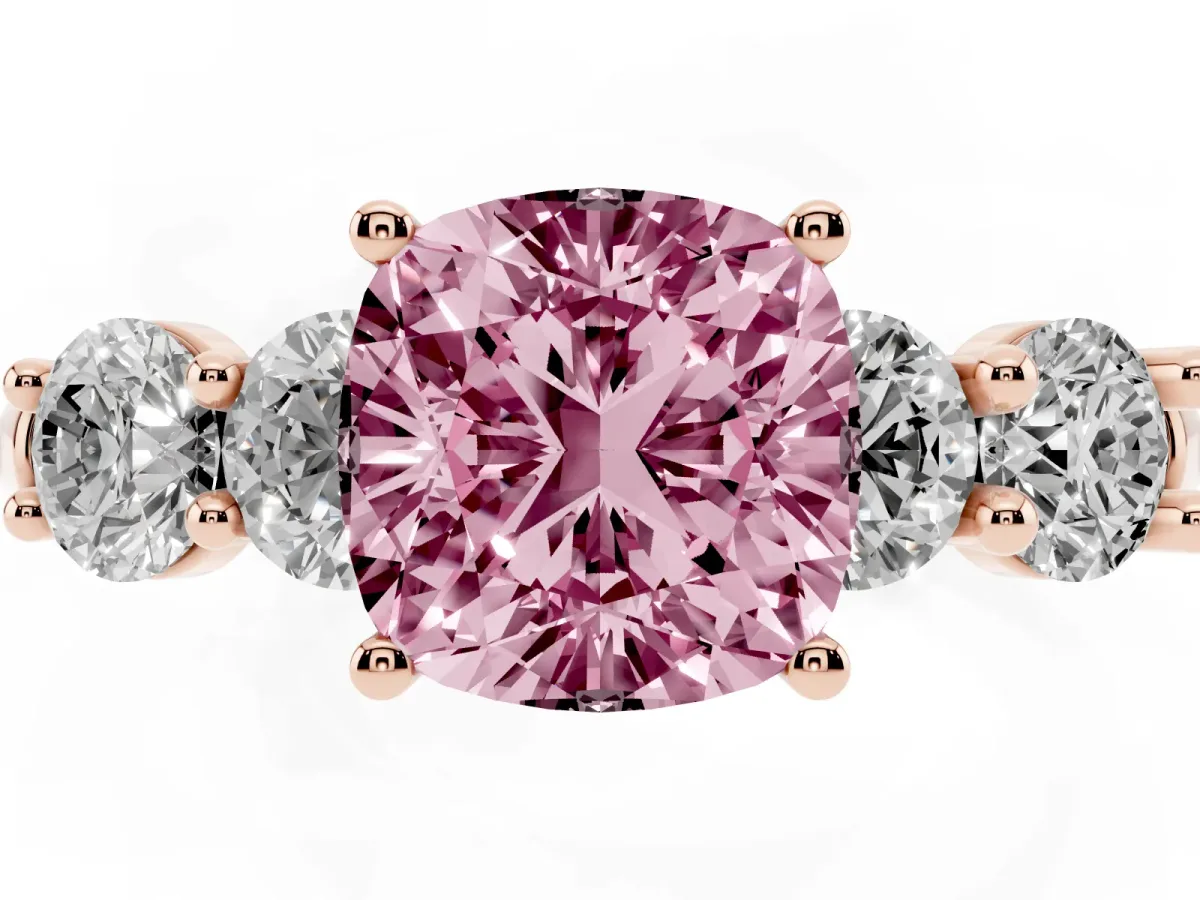 Fancy Pink Cushion Cut Cut Five-Stone Prong Set Diamond Ring with Classic Band Rose gold