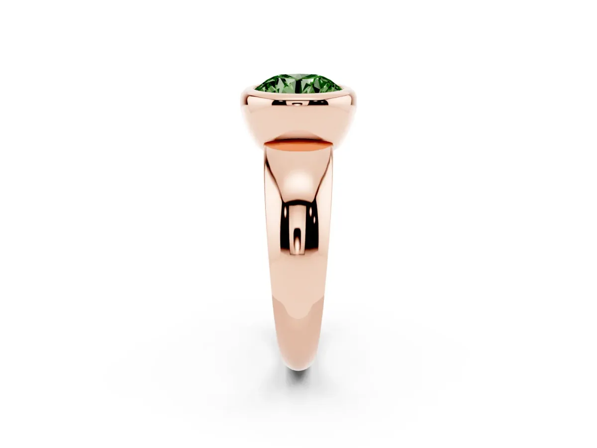 Fancy Green Bezel Set Round Cut Solitaire Ring with Wide Band Rose gold