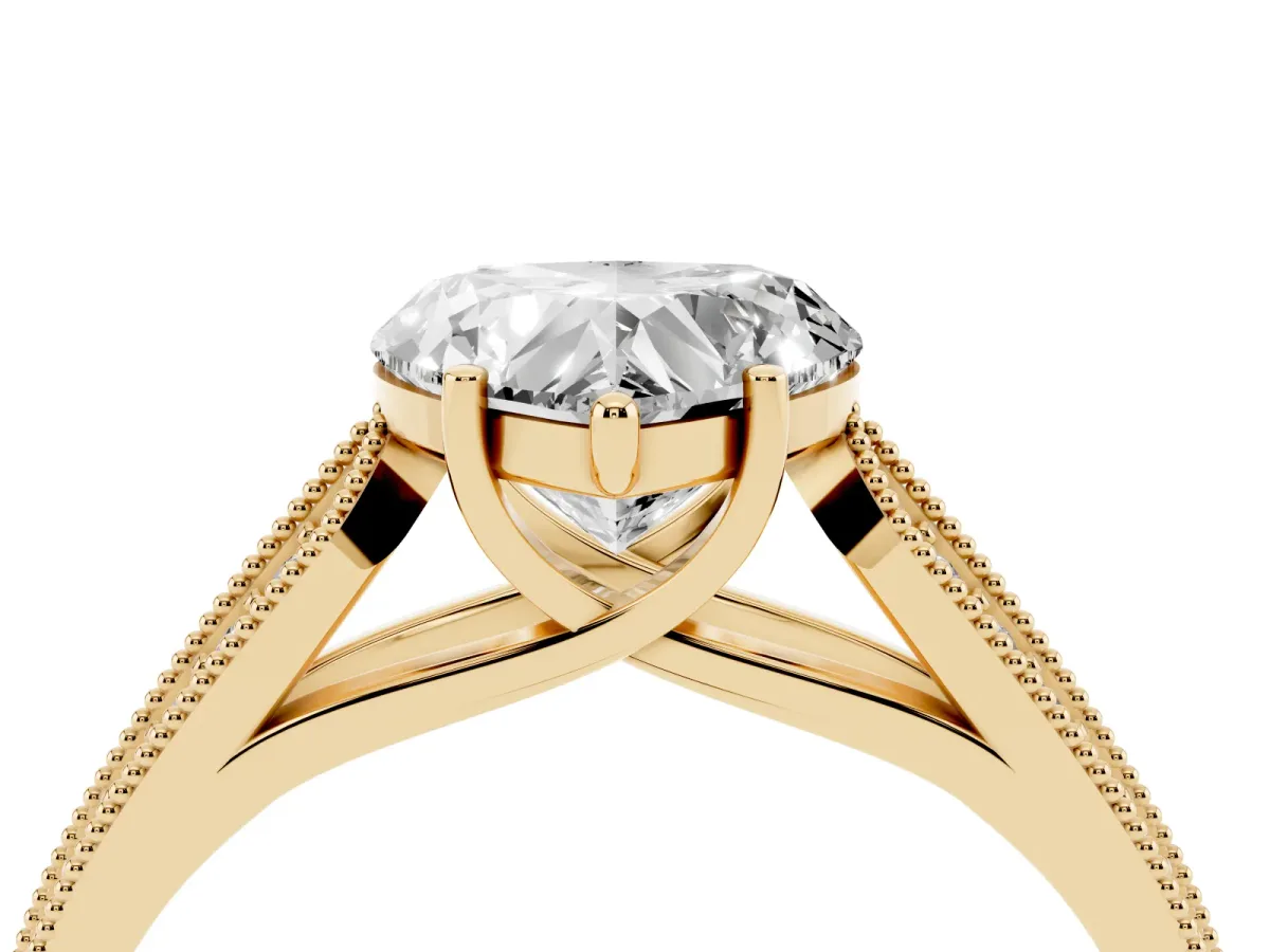 Heart Cut Cut Pave Split Shank Engagement Ring with Four-Prong Setting Yellow gold