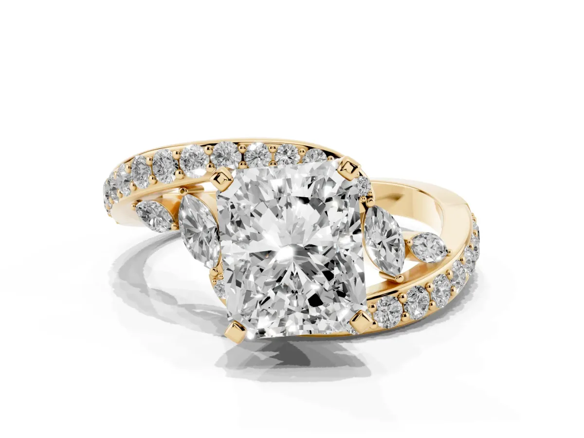Radiant Cut Solitaire with Pavé Twist Band and Four-Prong Setting Yellow gold