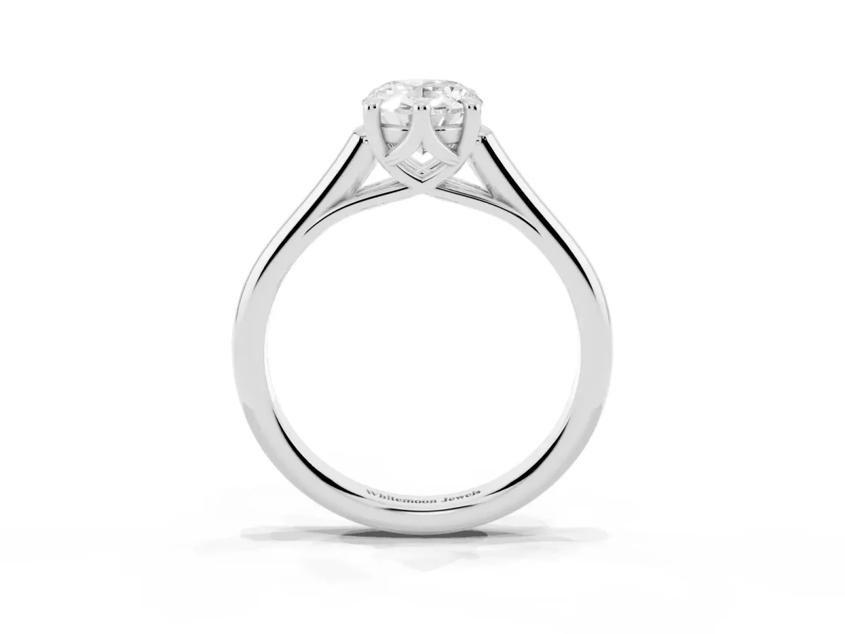 Oval Cut Solitaire Engagement Ring with Six-Prong Setting and Classic Band Silver