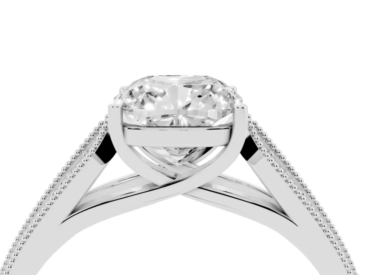 Cushion Cut Cut Pave Split Shank Engagement Ring with Four-Prong Setting Platinum