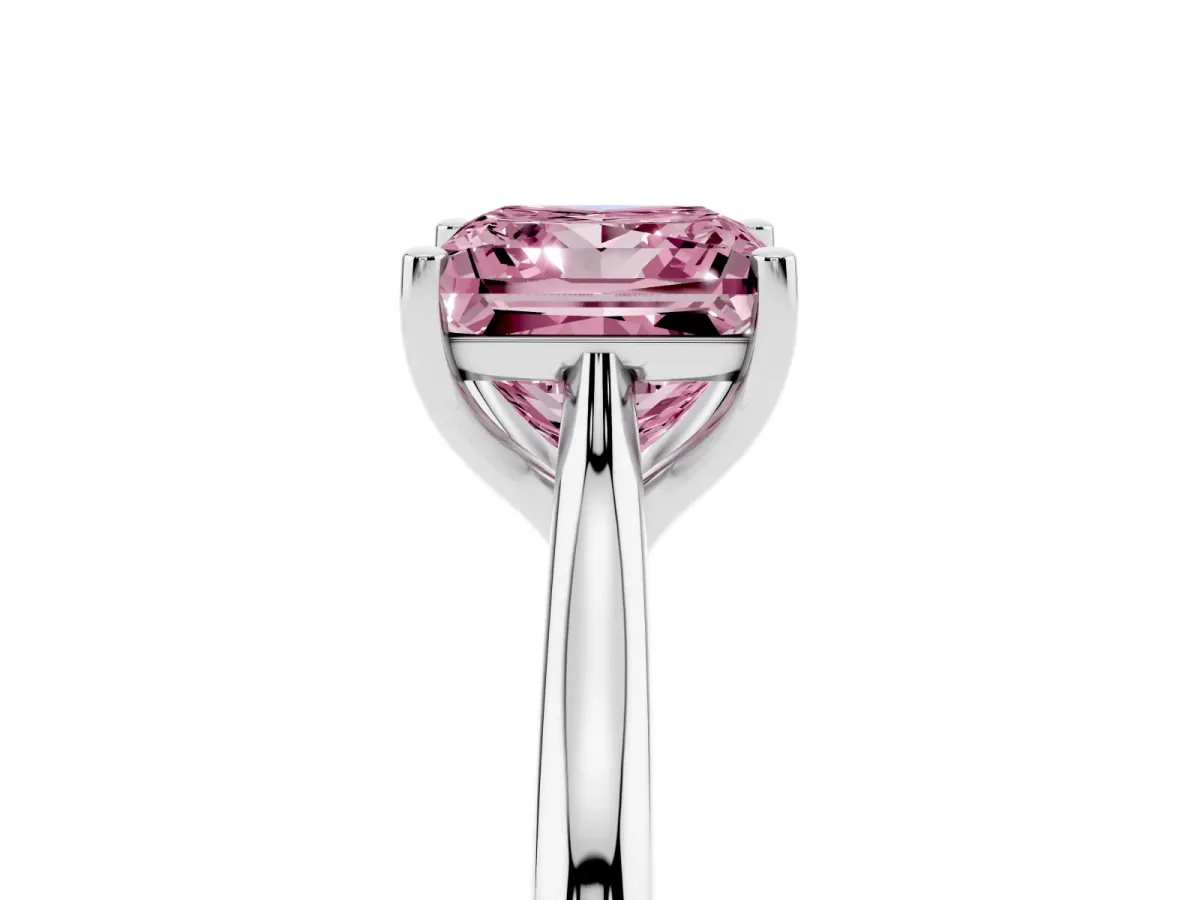 Fancy Pink Princess Cut Cut Solitaire Ring with Cathedral Band and Four-Prong Setting Silver