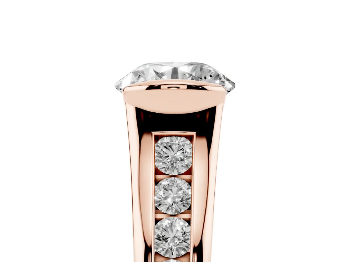 Round Cut Solitaire Bezel-Set Diamond Ring with Channel-Set Band Rose gold