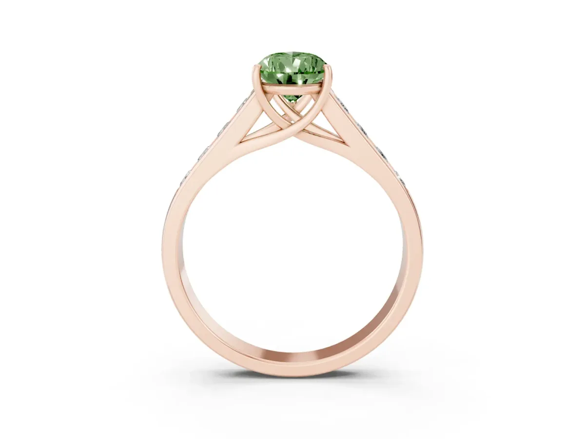 Fancy Green Pear Cut Brilliant Channel-Set Solitaire Ring with Four-Prong Setting Rose gold