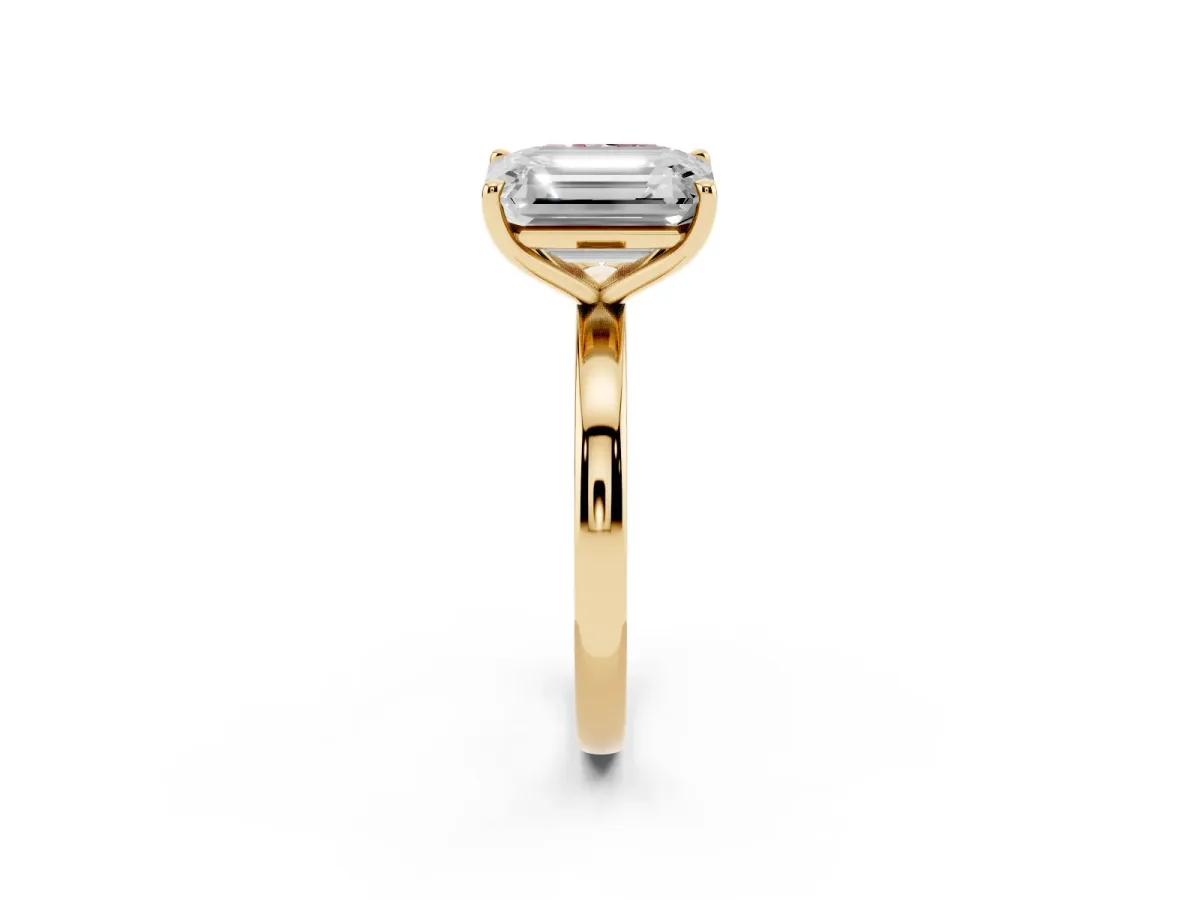 Fancy Pink Radiant Cut and Emerald Cut Toi Moi Ring with Prong Setting Yellow gold