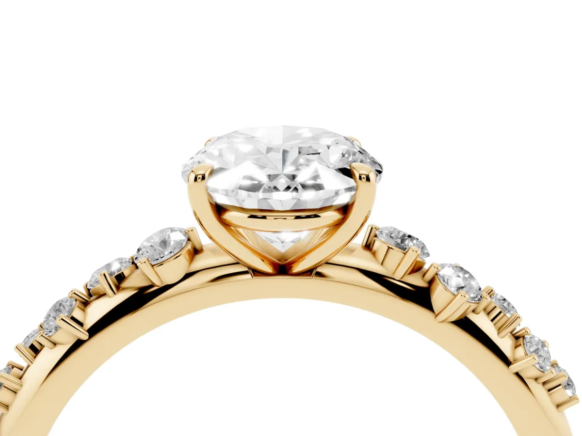 Oval Cut Diamond Cluster Prong-Set Solitaire Ring Yellow gold