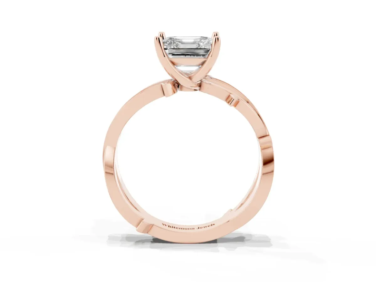 Asscher Cut Solitaire Twist Band with Pavé Accents and Four-Prong Setting Rose gold