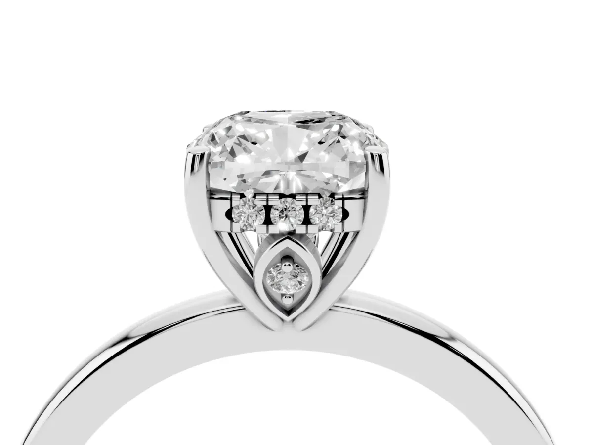 Cushion Cut Solitaire Diamond Ring with Prong Setting and Plain Band Silver