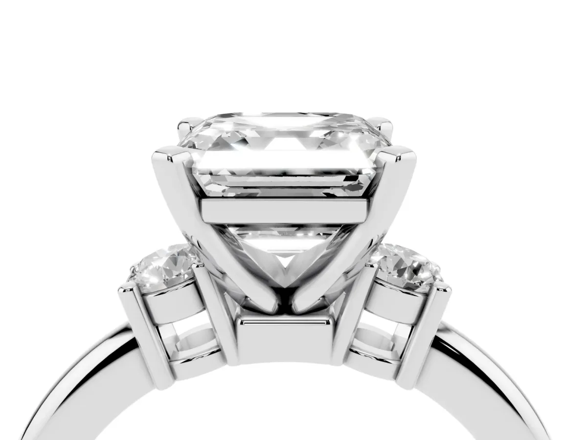 Three-Stone Asscher Cut Cut Diamond Solitaire with Prong Setting and Classic Band Platinum