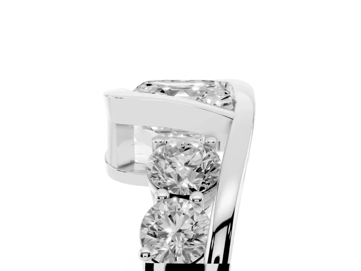 Bezel Set Asscher Cut Diamond Bypass Ring with Round Accents White gold