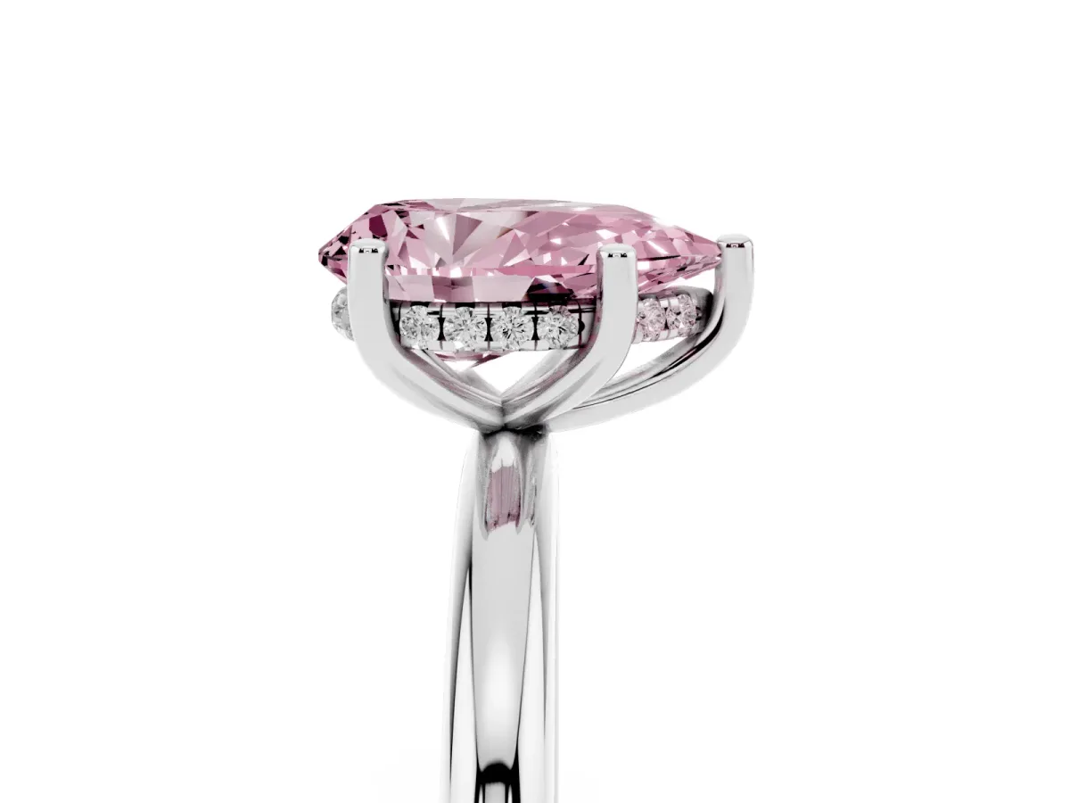 Fancy Pink Pear Cut Cut Solitaire Engagement Ring with Four-Prong Setting and Classic Band White gold