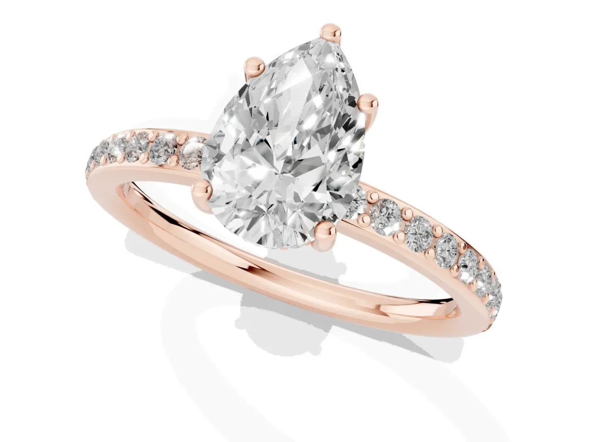 Pear Cut Cut Diamond Pavé Band Ring with Four-Prong Setting Rose gold