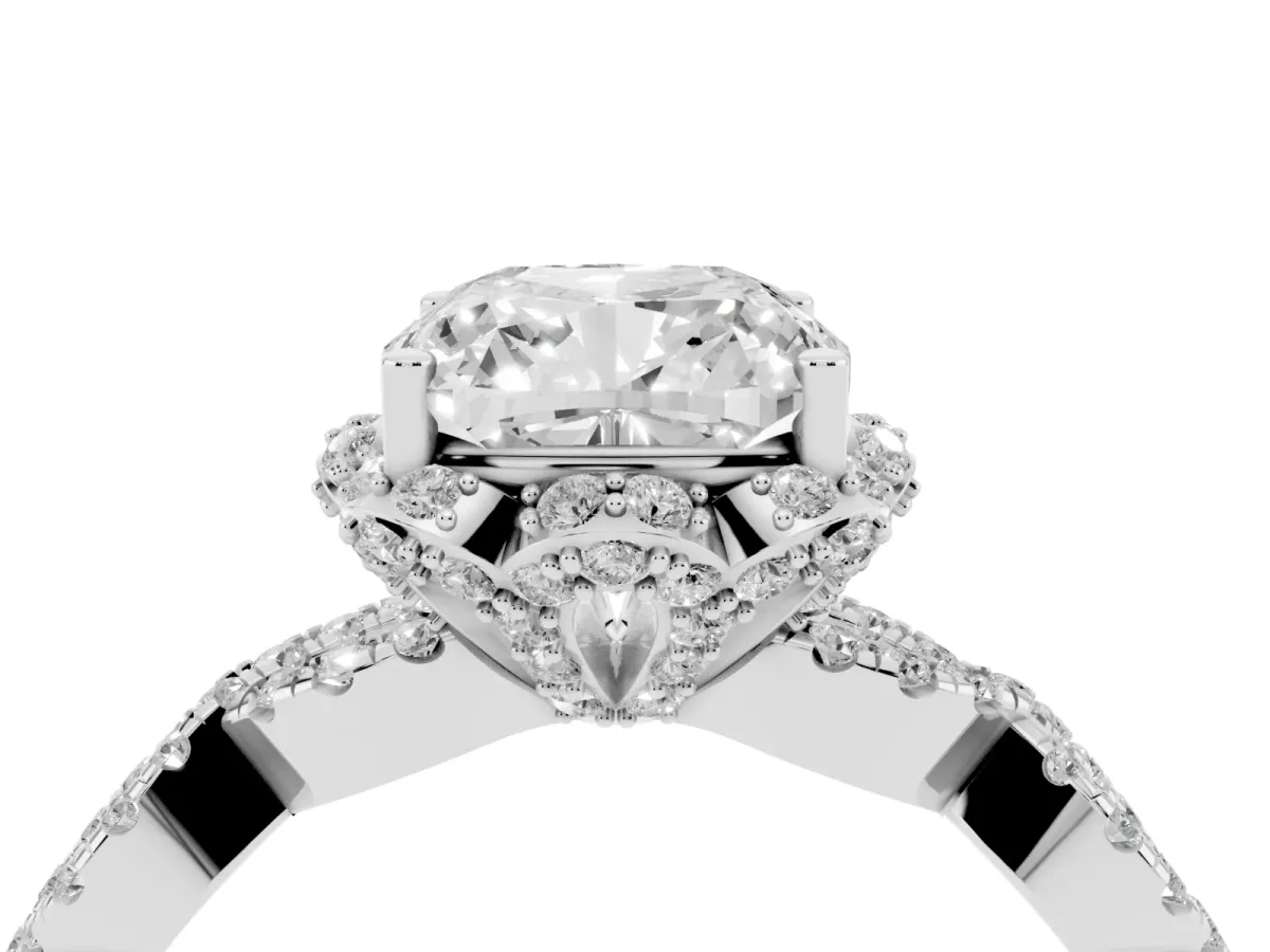 Cushion Cut Halo Twist Band Solitaire Ring with Six-Prong Setting Silver