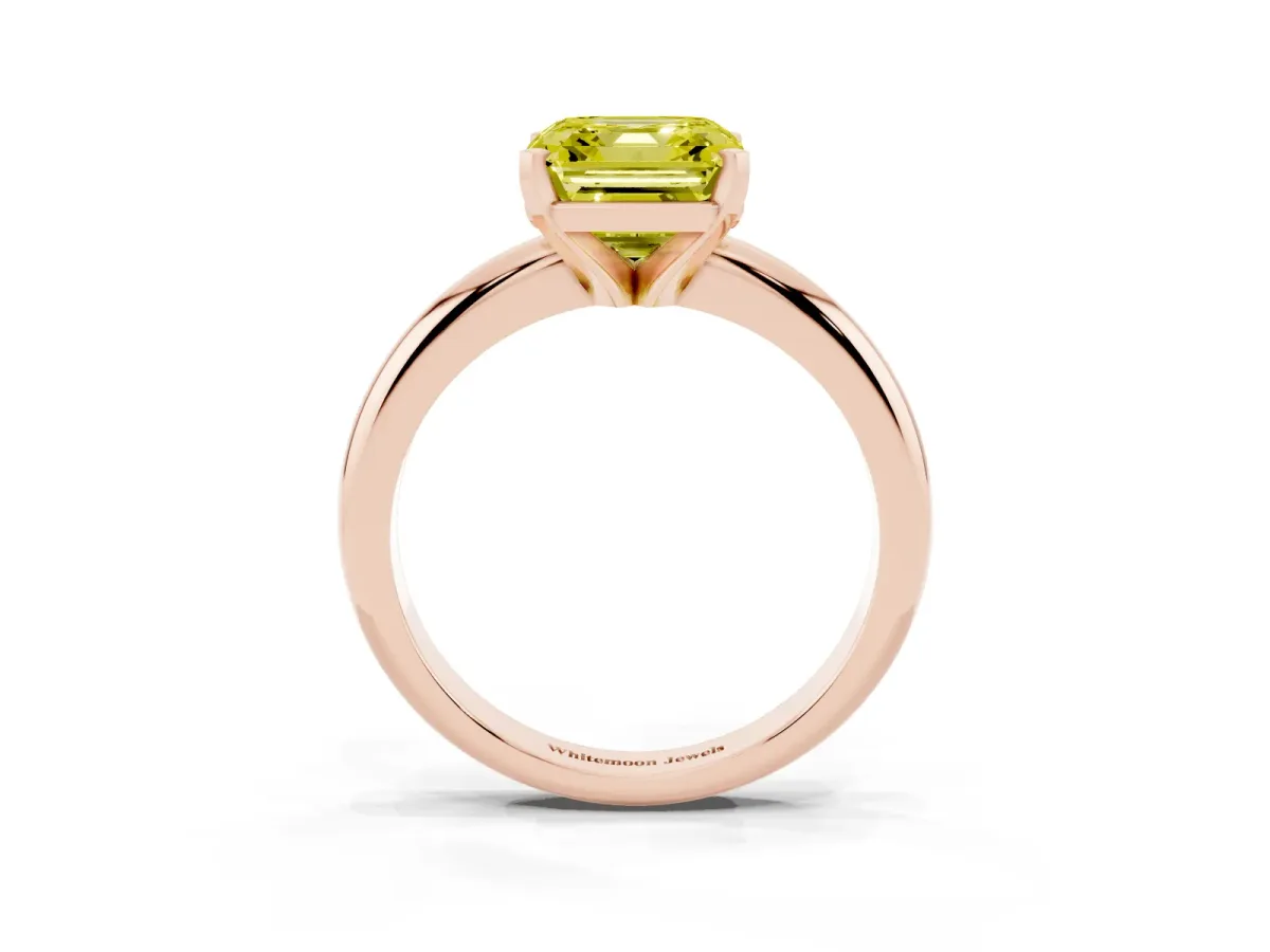 Fancy Yellow Asscher Cut Diamond Solitaire Engagement Ring with Round Band and Four-Prong Setting Rose gold