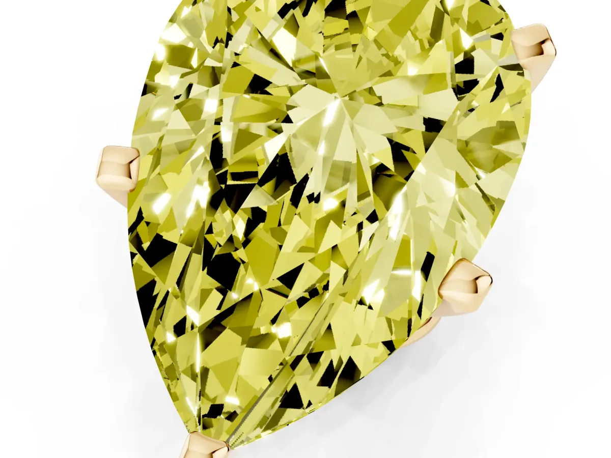 Fancy Yellow Pear Cut Diamond Solitaire Ring with Prong Setting and Classic Band Yellow gold