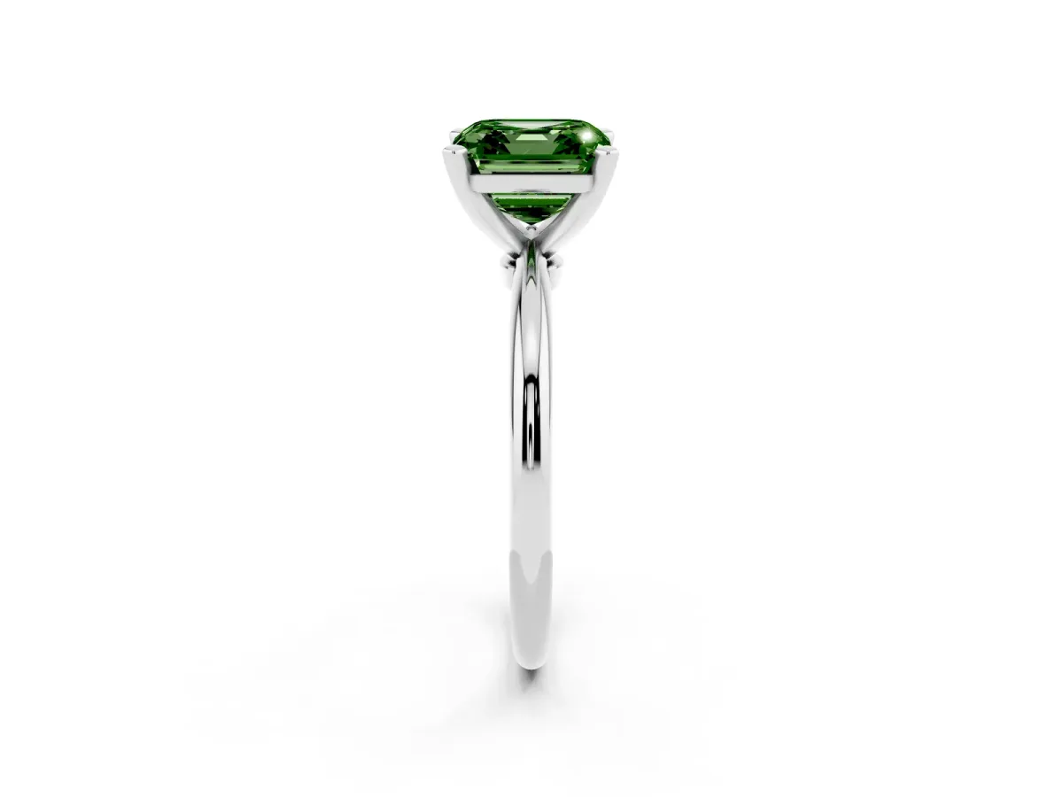Fancy Green Asscher Cut Diamond Solitaire Ring with Prong Setting and Classic Band Silver