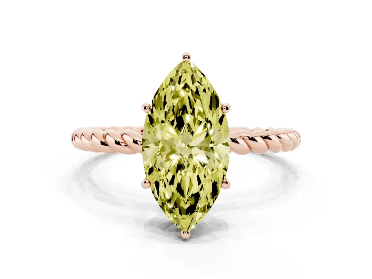 Fancy Yellow Marquise Cut Solitaire Twist Band Ring with Four-Prong Setting Rose gold