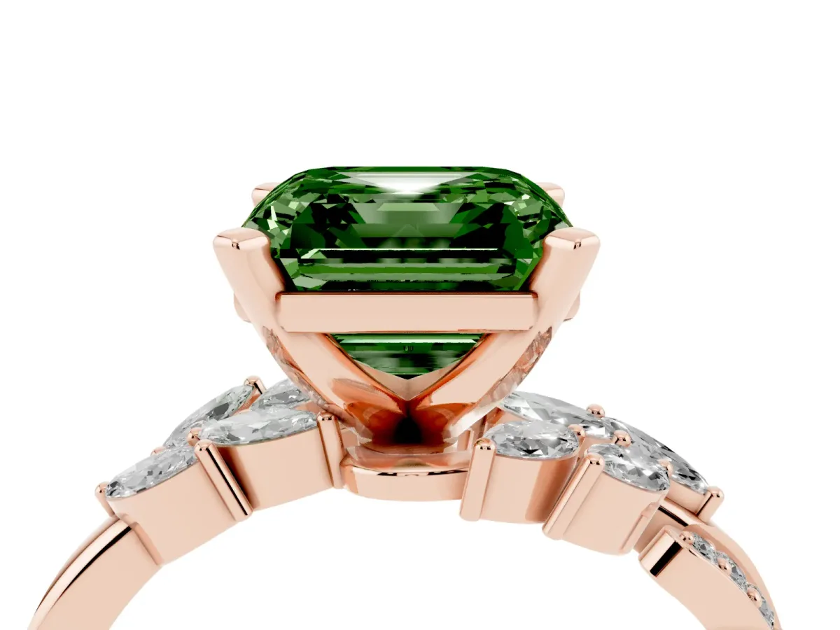 Fancy Green Asscher Cut Solitaire Marquise Twist Band with Six-Prong Setting Rose gold