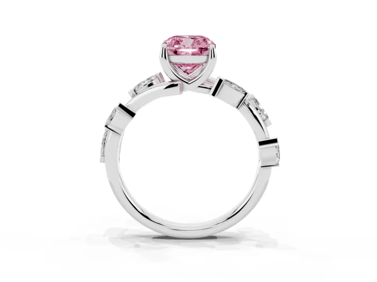 Fancy Pink Cushion Cut Solitaire Twisted Band Marquise Accent Prong Setting Ring Silver