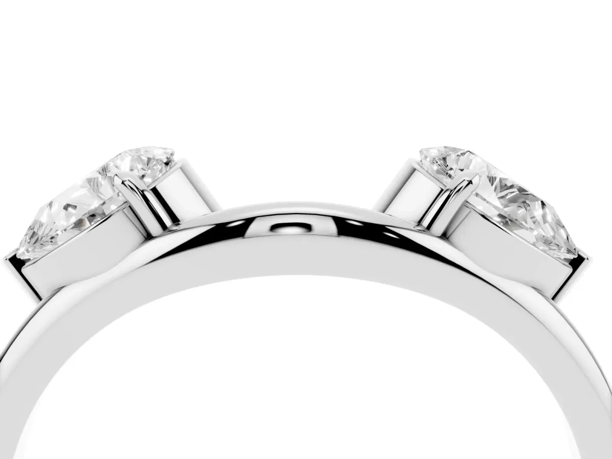 Two-Stone Pear Diamond Bypass Ring with Prong Setting Silver