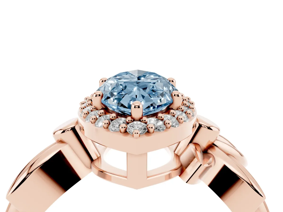 Fancy Blue Marquise Cut Halo Diamond Floral Band with Four-Prong Setting Rose gold