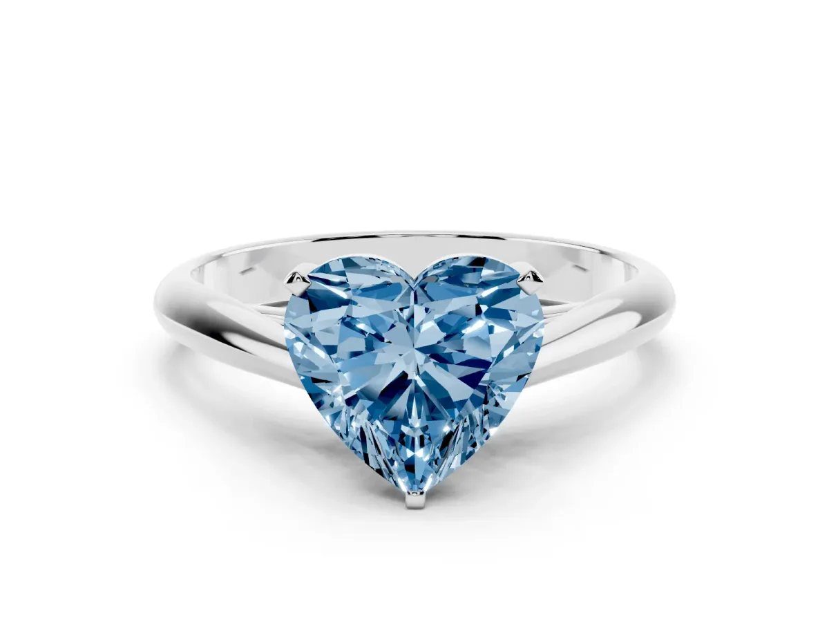 Fancy Blue Heart Cut Diamond Solitaire Engagement Ring with Cathedral Setting and Four-Prong Mount White gold