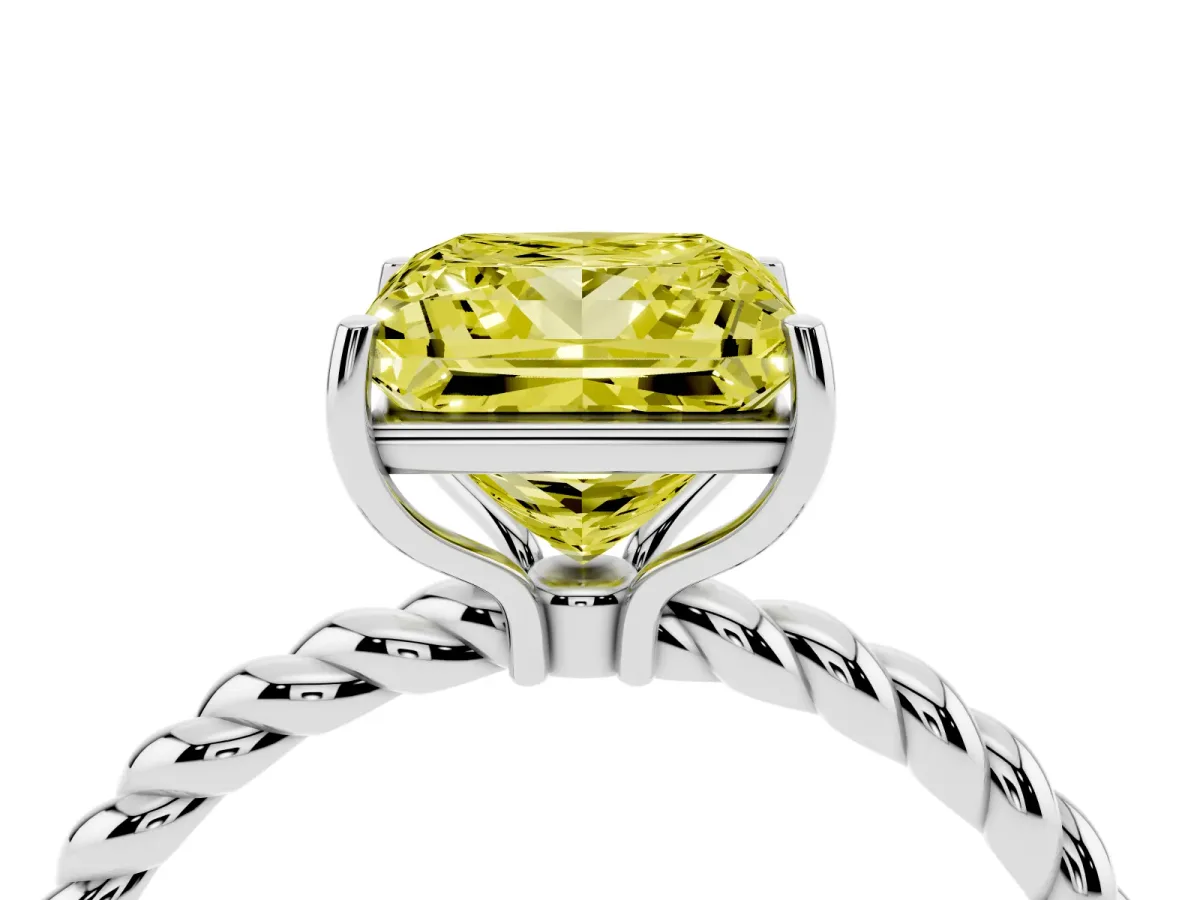 Fancy Yellow Princess Cut Solitaire Twisted Band 4-Prong Ring Platinum