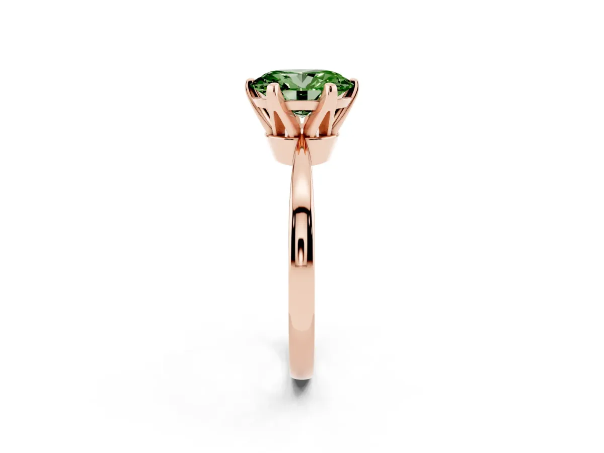 Fancy Green Oval Cut Solitaire Engagement Ring with Six-Prong Setting and Tapered Band Rose gold